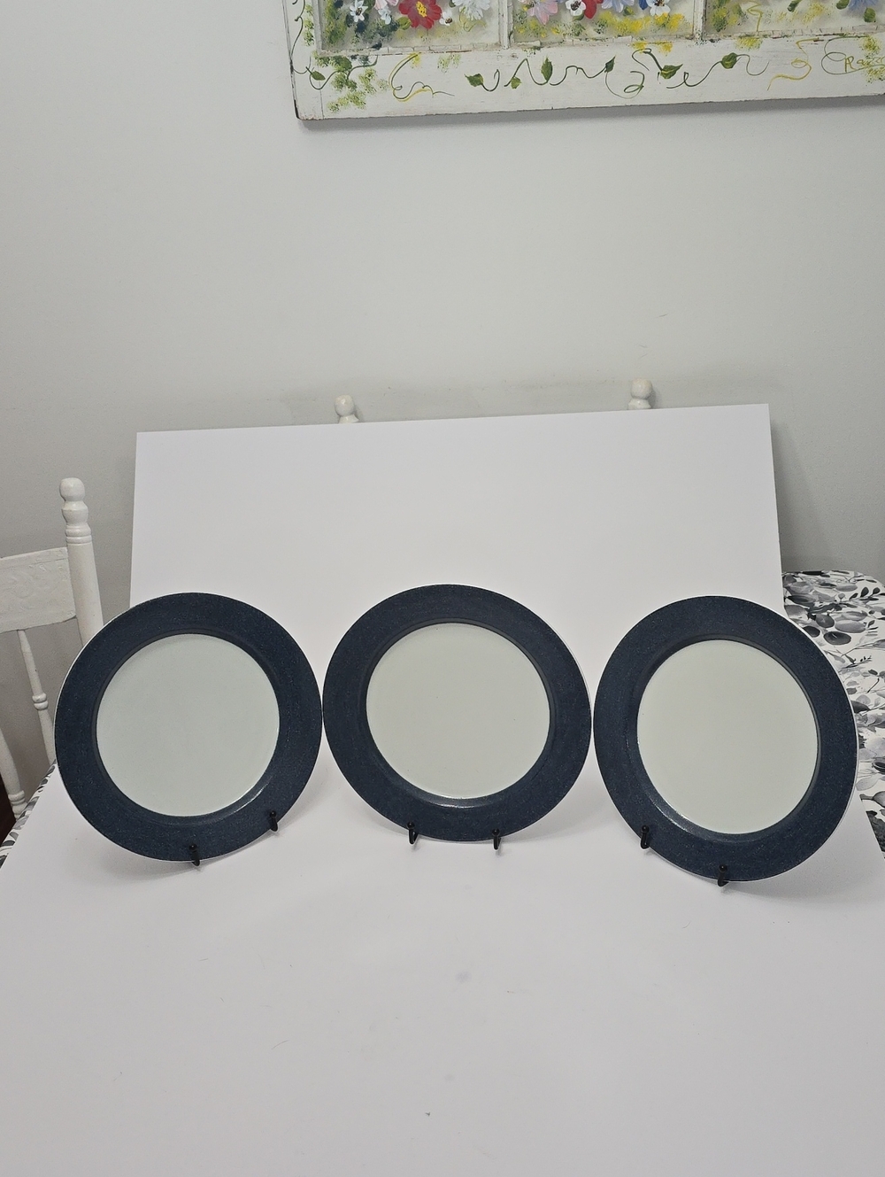 Dansk Set Of 3 Contemporary Indigo Dinner Plates Blue Speckled Portugal